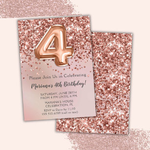 Elegant Guld Kids Girl 4e födelsedagen Party Inv. Inbjudningar