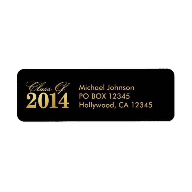Elegant "Guld" klass 2014 Studenten Returadress Etikett (Framsidan)