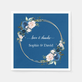 Elegant Guld, klass Blå Rosa Flowers Bloom Bröllop Pappersservett