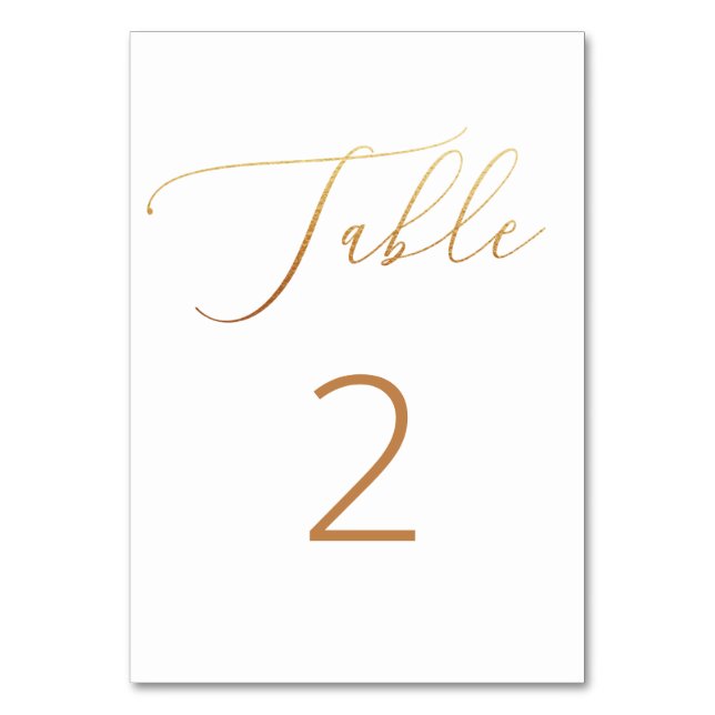 Elegant guld klassisk bröllop. Enkelt skript Bordsnummer (Framsidan)