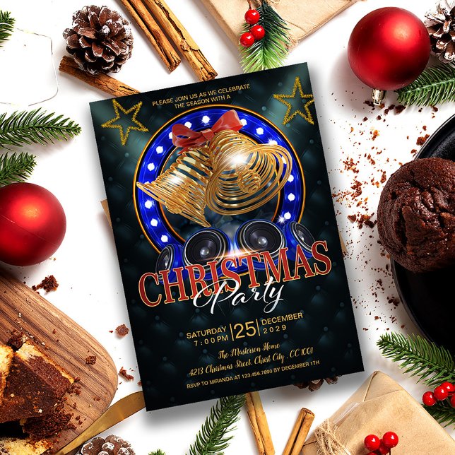 Elegant Guld Klockor och Guld Stars jul Inbjudningar (Skapare uppladdad)