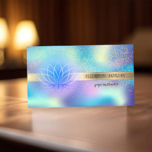 Elegant Guld Konfetti,Lotus,Blå Holografisk Visitkort