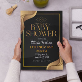 Elegant Guld Könsneutral babydusch Inbjudningar
