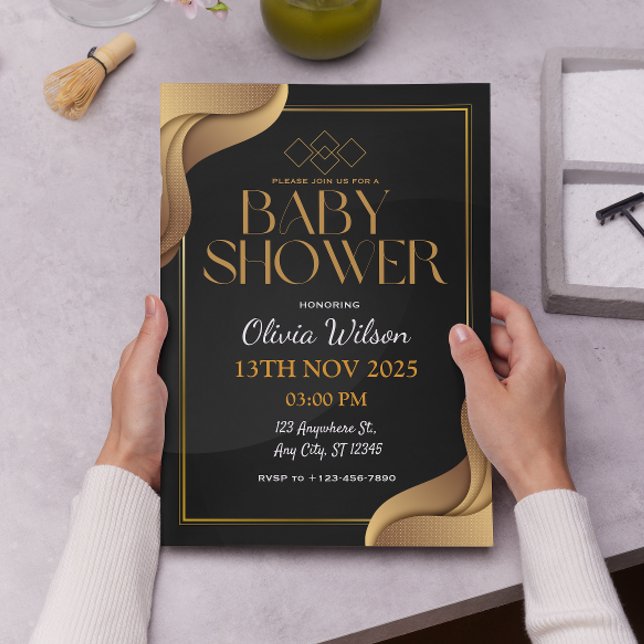 Elegant Guld Könsneutral babydusch Inbjudningar (Skapare uppladdad)
