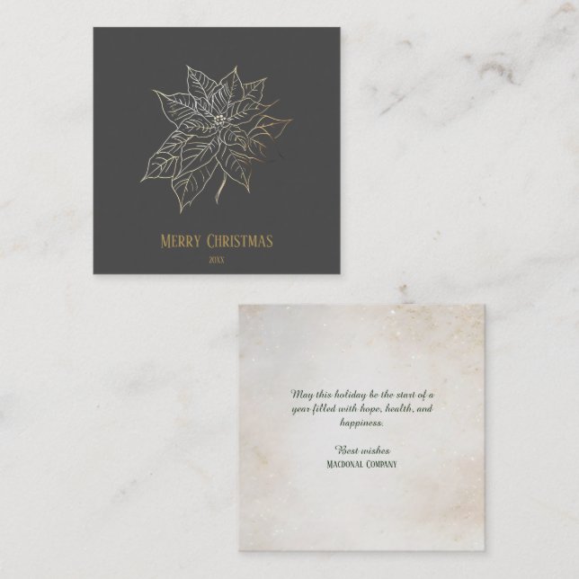 Elegant Guld-kontur för insettia om Mörken Bakgrun Fyrkantigt Visitkort (Fram/baksida)