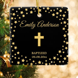 Elegant Guld Kor, baptism - klämmande samfund Julgransprydnad Keramik