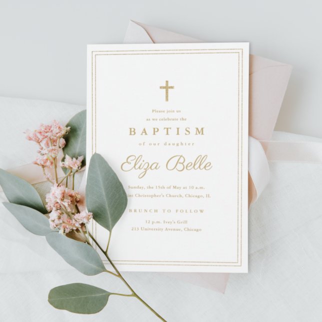 Elegant Guld Kor, baptism och förkunnande Inbjudningar (Skapare uppladdad)