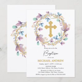 Elegant Guld Kor-Blommigten Baptism Inbjudningar
