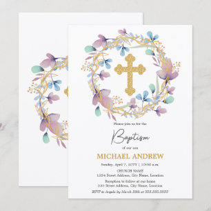 Elegant Guld Kor-Blommigten Baptism Inbjudningar