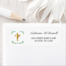 Elegant Guld Kor Boy Baptism Returadress Etikett