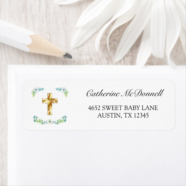 Elegant Guld Kor Boy Baptism Returadress Returadress Etikett (Insitu)
