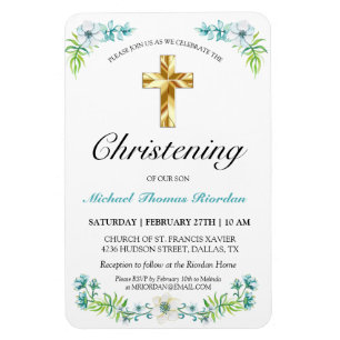 Elegant Guld Kor Boy's Blue Christening Magnet