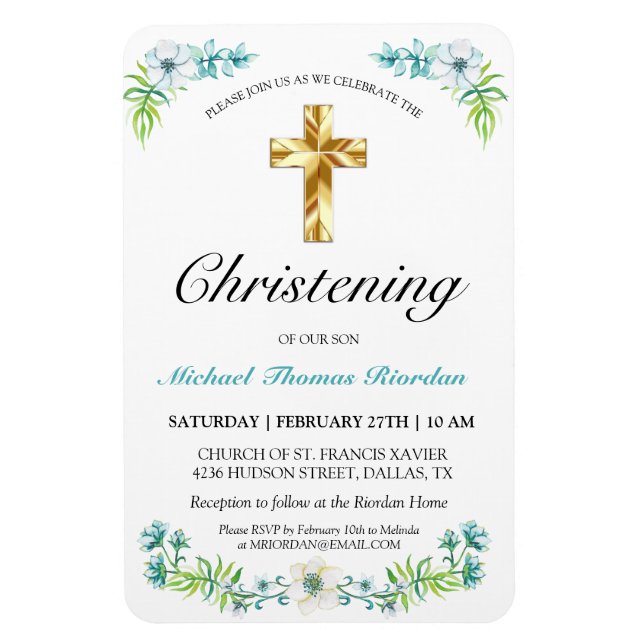 Elegant Guld Kor Boy's Blue Christening Magnet (Vertikal)