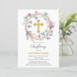 Elegant Guld Kor Christening Blommigt Inbjudningar