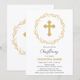 Elegant Guld Kor Christening Inbjudningar