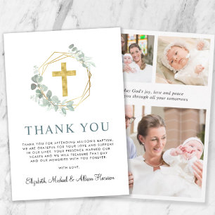 Elegant Guld Kor Greenery Wandeine Foto Baptism Tack Kort