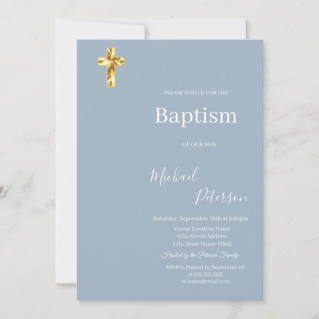 Elegant Guld Kor - minimalistisk baptism - blått Inbjudningar (Framsida)