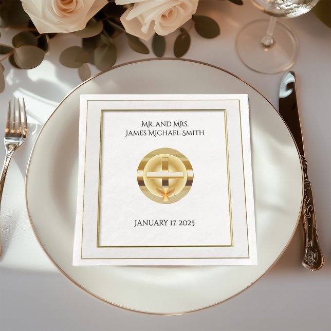 Elegant Guld Kor och Chalice Catholique Bröllop Pappersservett (Skapare uppladdad)