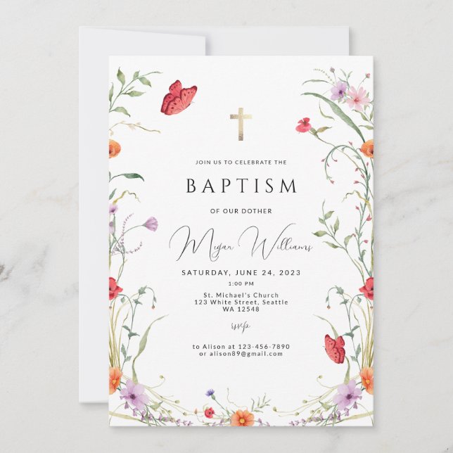 Elegant Guld Kor och peals girl Baptism Invati Inbjudningar (Framsida)