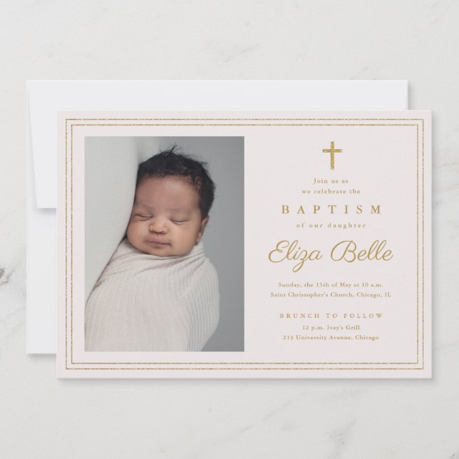 Elegant Guld Kor Religiösa Baptism & Christening Inbjudningar (Framsida)