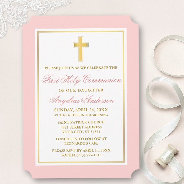 Elegant Guld Kor Rosa Första kommissionen Inbjudningar (Customize to change text size, style, color or to add more text or photos to back of card.)