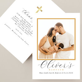 Elegant guld kors baby dop foto manus tack kort