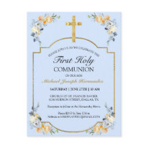 Elegant guld kors blå blommig 1:a nattvarden