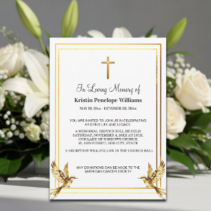 Elegant guld kors firande av liv begravning inbjudningar