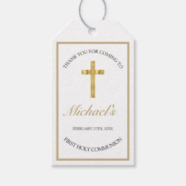 Elegant guld kors första heliga kommunion vit presentetikett