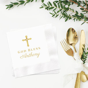 Elegant guld kors Gud välsigna baby dop Pappersservett
