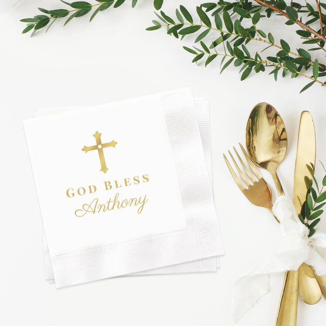 Elegant guld kors Gud välsigna baby dop Pappersservett (Skapare uppladdad)
