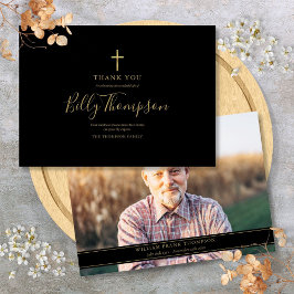 Elegant guld kors minneshögtid enkel foto tack kort