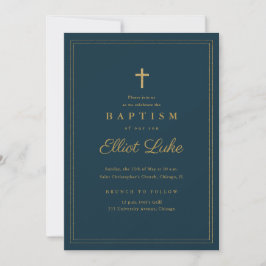 Elegant guld kors religiöst dop & dop inbjudningar