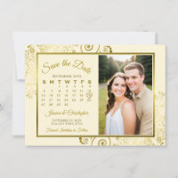 Elegant Guld & Kräm Kalender & Foto Bröllop
