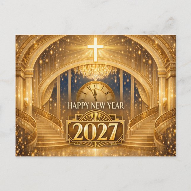 Elegant guld kristallen god jul 2027 helg vykort (Framsida)