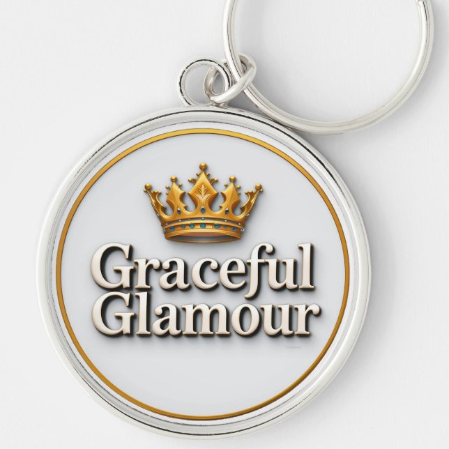 Elegant guld krona emblem rund silverfärgad nyckelring (Framsidan)