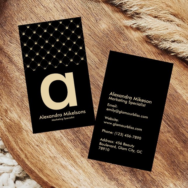 Elegant guld krona grid svart minimal visitkort (Skapare uppladdad)