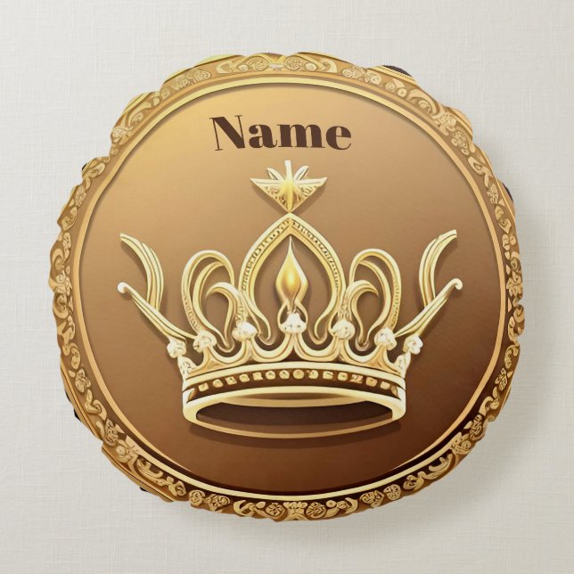 Elegant Guld Krona Rund Kudde (Framsidan)