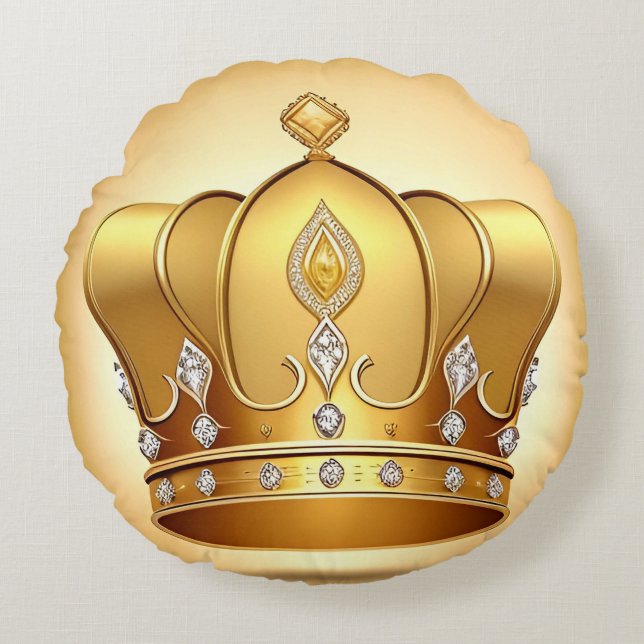 Elegant Guld Krona Rund Kudde (Framsidan)