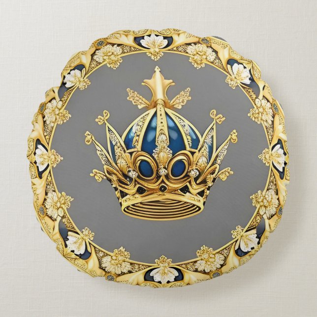 Elegant Guld Krona Rund Kudde (Framsidan)