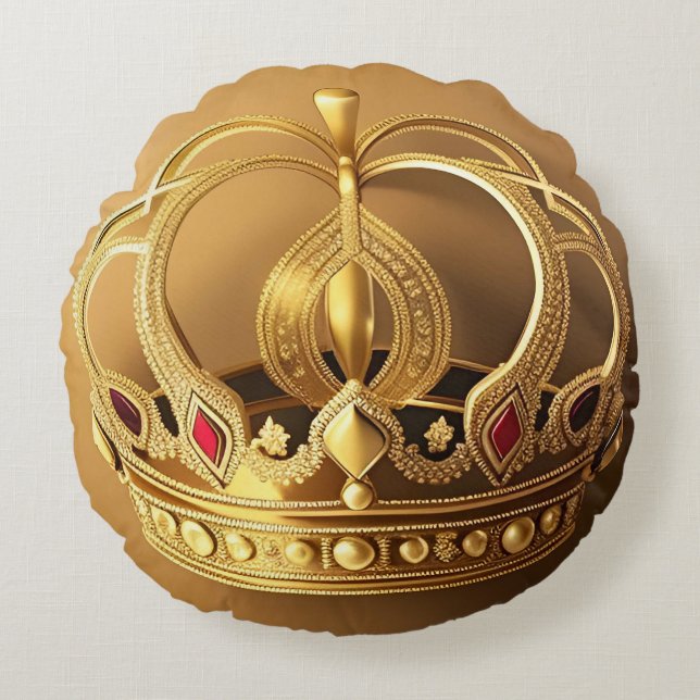 Elegant Guld Krona Rund Kudde (Framsidan)