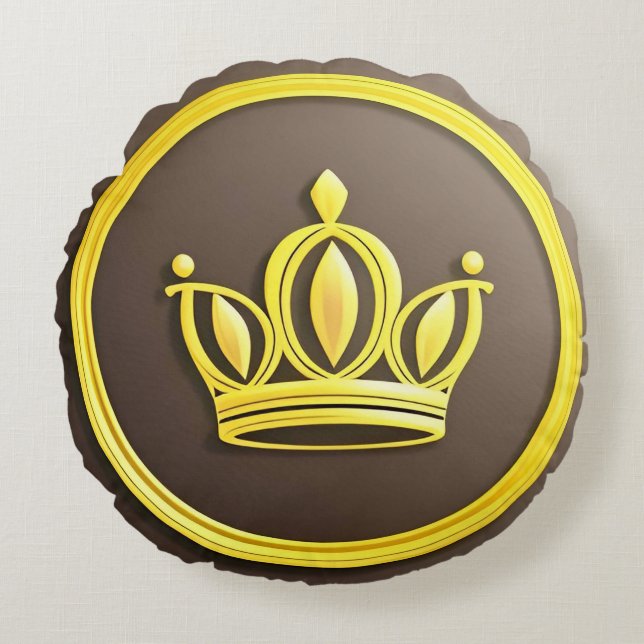 Elegant Guld Krona Rund Kudde (Framsidan)