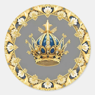 Elegant Guld Krona Runt Klistermärke