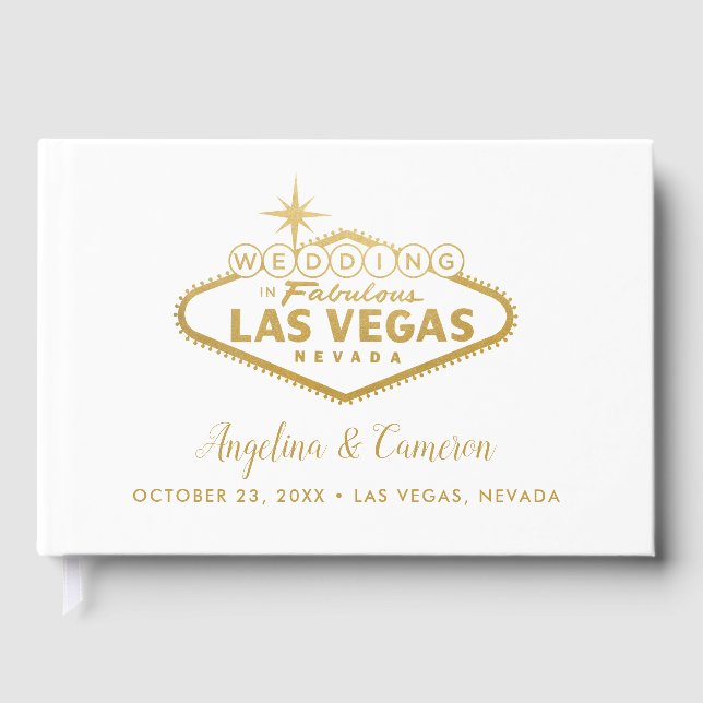 Elegant Guld Las Vegas Destination Wedding Gästböcker (Framsida)