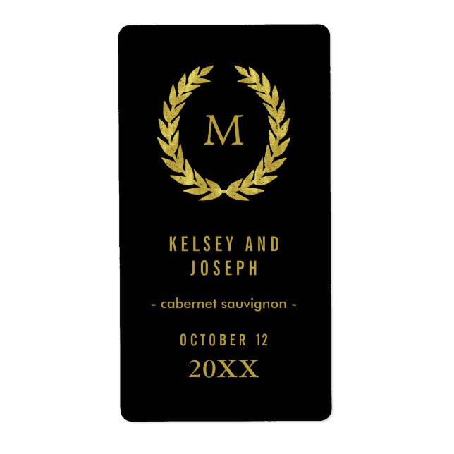 Elegant Guld Laurel-utandningen på Svarta Bröllop  Fraktsedel (Framsidan)