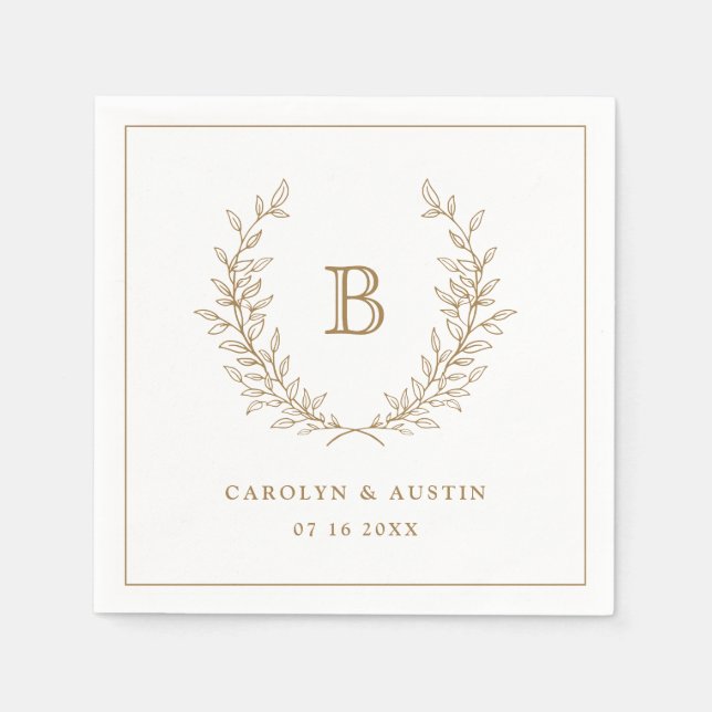 Elegant Guld Laurel WAN Bröllop Monogram Pappersservett (Framsidan)