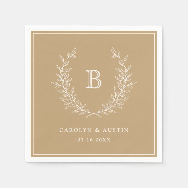 Elegant Guld Laurel WAN Bröllop Monogram Pappersservett (Framsidan)