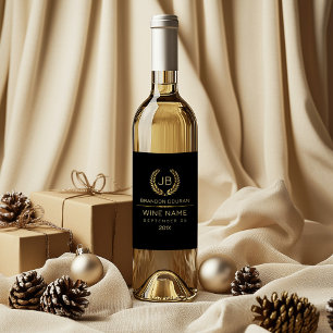 Elegant Guld Laurel Wandan Lycklig Bithday Vinflaska Etikett