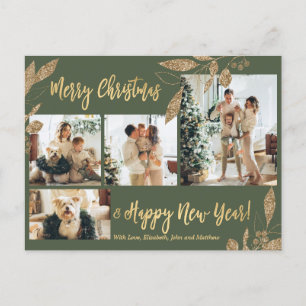 Elegant Guld Leafy 4 Photo Collage jul Postc Vykort
