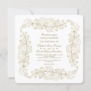 Elegant Guld Leafy Ram Bröllop Inbjudningar